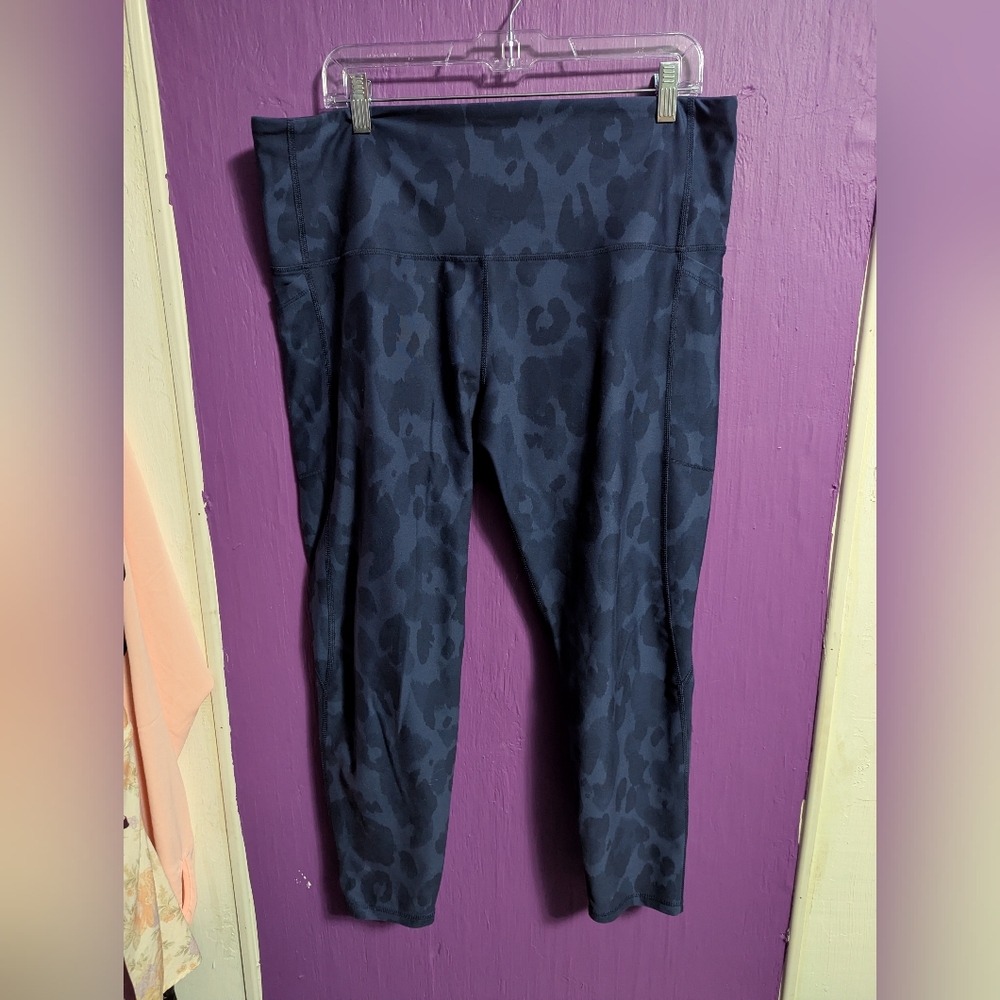 💜 DSG Navy Leopard Print High Waist 7/8 Leggings Pockets 2X 18 20